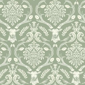 Stag Damask Wallpaper Sage Green Arthouse