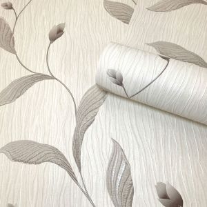 Flower Trail Textured Heavyweight Vinyl Wallpaper Charcoal Belgravia 41338