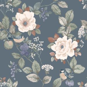 Bramble Floral Wallpaper Blue Belgravia