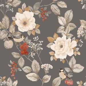 Bramble Floral Wallpaper Charcoal Belgravia