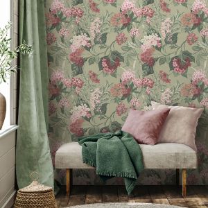 Belgravia 2321 Misaki Floral Wallpaper Sage Green / Pink 