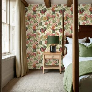 Belgravia 2322 Misaki Floral Wallpaper Sage Green / Orange 