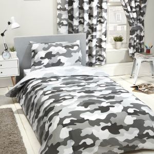 Grey Army Camouflage Reversible Single Duvet Cover and Pillowcase Set