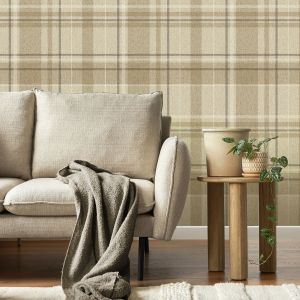 Harris Check Wallpaper Brown Neutral Crown M1868