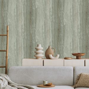 Debona Vertical Marble Wallpaper Green/Gold