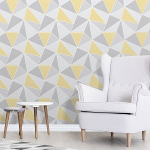 Yellow and Grey Apex Geometric Wallpaper Fine Decor FD41991
