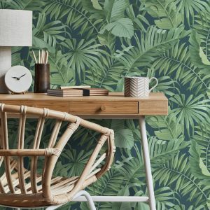 Maui Leaf Wallpaper Navy Fine Decor FD42851 
