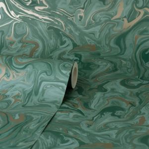 Marble Wallpaper Emerald Green / Gold Fine Decor FD43058