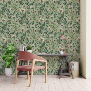 Fine Decor FD43337 Wild Meadow Wallpaper Sage Green