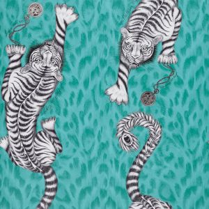 Emma J Shipley Animalia Tigris Wallpaper Teal W0105/05 SAMPLE