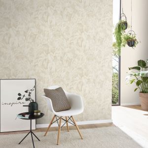 Tropical Leaf Textured Vinyl Wallpaper Cream Erismann 10416-02