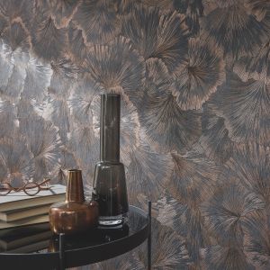 Erismann 10373-47 Leaf Textured Vinyl Wallpaper Charcoal