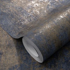 Luxury Concrete Textured Vinyl Wallpaper Navy Blue / Gold 1043808 Elle Decoration 