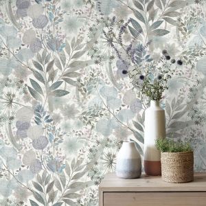 Secret Grove Vinyl Wallpaper Soft Blue / Grey Erismann 10506-24