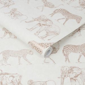 Boutique Safari Animals Wallpaper Cream / Rose Gold Graham & Brown 104894
