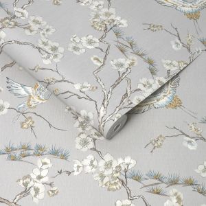 Sublime Japan Cranes Wallpaper Grey 106565