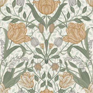 Apelviken Tulip Wallpaper White Yellow Galerie 33006