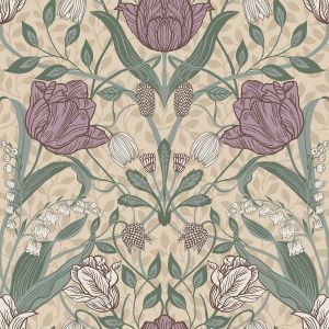 Apelviken Tulip Wallpaper Beige Green Pink Galerie 33007