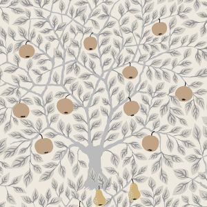 Apelviken Apples And Pears Wallpaper White Grey Gold Galerie 33012