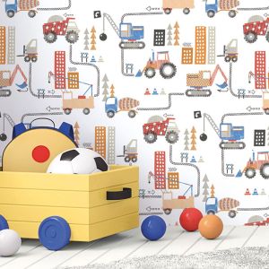 Tiny Tots 2 Construction Wallpaper Red Blue Orange Galerie  G78361