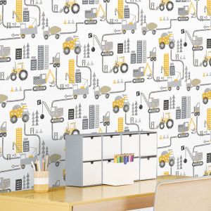Tiny Tots 2 Construction Wallpaper Yellow Greige G78362 Galerie 