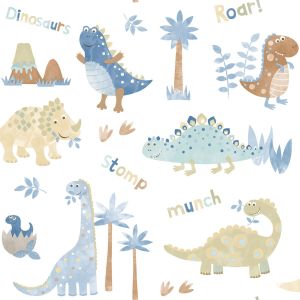 G78363 Tiny Tots 2 Dinosaurs Wallpaper Blue Beige Galerie
