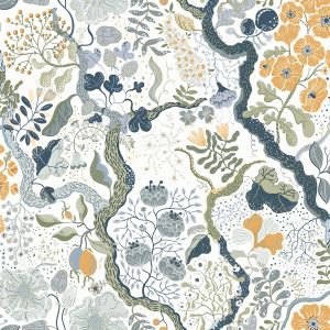 Galerie S65103 Sommarang Ann Wallpaper White/Orange/Navy