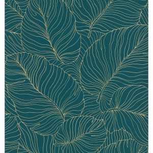 Grandeco Isa Banana Leaf Wallpaper Teal / Gold