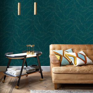 Isa Banana Leaf Wallpaper Teal / Gold Grandeco 
