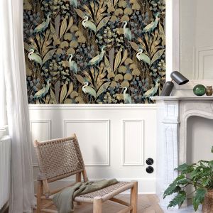 Grandeco Ciara Heron Wallpaper Black