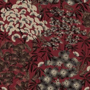 Ciara Oriental Leaf Wallpaper Red Grandeco