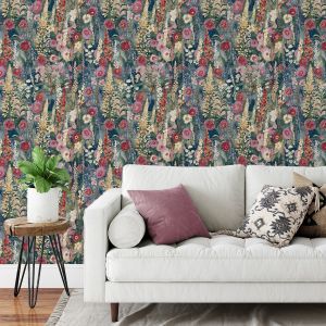 Textured Flowers Vinyl Wallpaper Blue Grandeco A76402