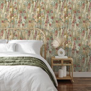 Wildflower Textured Vinyl Wallpaper Sage Green Grandeco A76403