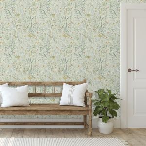 Dainty Flowers Textured Vinyl Wallpaper Sage Green Grandeco A74503