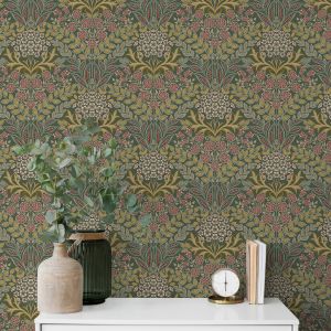 Floral Green GranDeco Belvedere Damask Wallpaper With Metallic Highlights 202303