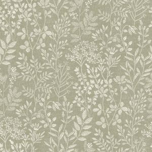 Karuna Embroidery Stitched Organic Trail Vinyl Wallpaper Sage Green Grandeco 205003
