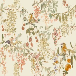 Robin Blackberry Trail Wallpaper Cream / Red Grandeco A79301