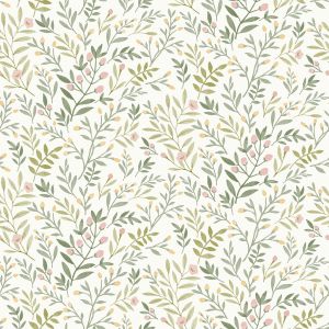 Sage Green / Pink Leafy Trail Wallpaper Grandeco A78801