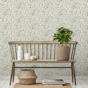 Floral Trail Wallpaper Sage Green / Pink Grandeco A78801
