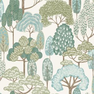 Happy Trees Wallpaper Teal and Blue Grandeco LD2109
