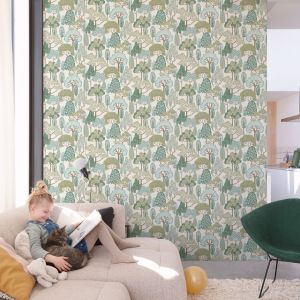 Grandeco Tree and Leaves Wallpaper Teal Grandeco LD2109