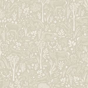Woodland Animals Textured Vinyl Wallpaper Beige Grandeco LD3403
