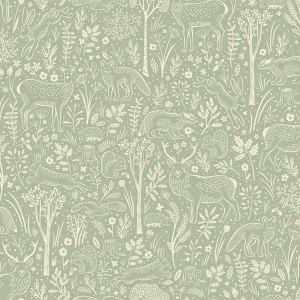 Woodland Animals Textured Vinyl Wallpaper Green Grandeco LD3413