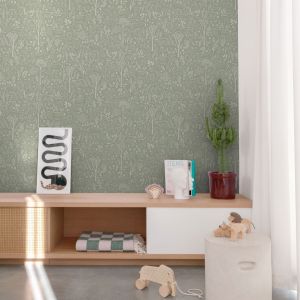 Grandeco LD3413 Woodland Animals Textured Vinyl Wallpaper Green