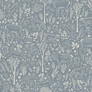 Woodland Animals Textured Vinyl Wallpaper Blue Grandeco LD3415