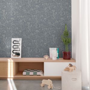 Grandeco LD3415 Woodland Animals Textured Vinyl Wallpaper Blue