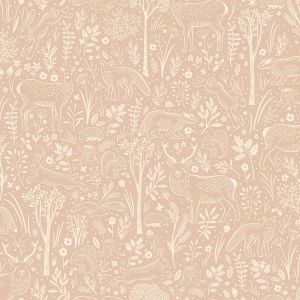 Woodland Animals Textured Vinyl Wallpaper Blush Pink Grandeco LD3418