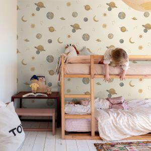 Grandeco Maury Planets Textured Vinyl Wallpaper Cream LD3519
