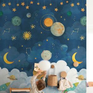 Grandeco LD6101 Solar System Wallpaper Mural Navy Blue