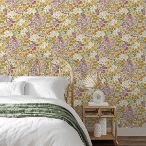 Grandeco Ditsy Floral Wallpaper Yellow / Purple A80501